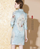 Qipao Cheongsam azul perla