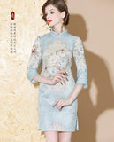 Qipao Cheongsam azul perla