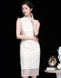 Qipao Cheongsam Blanc Doré